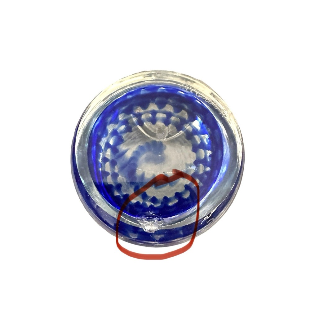 Vintage Hand Blown Art Glass Paperweight Cobalt Blue Pattern In Clear Glass 2" - Picture 8 of 8